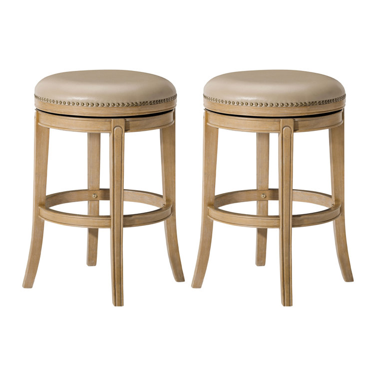 Maven Lane Alexander Backless Bar Stool, Weathered Oak, Avanti Bone